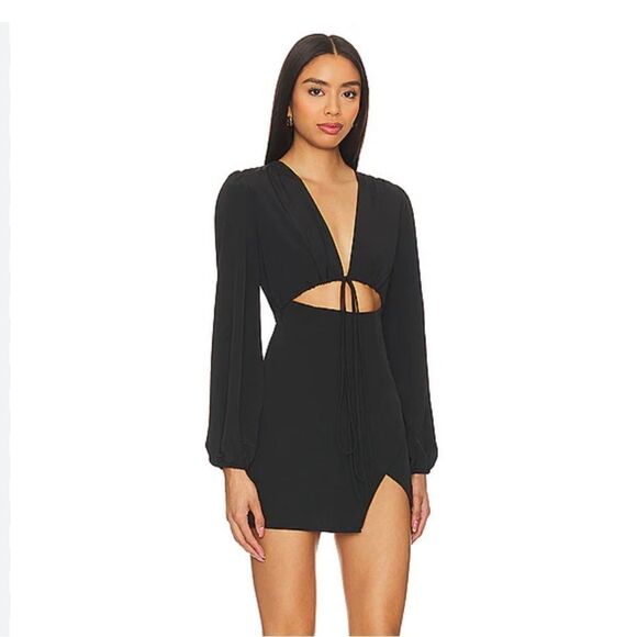 NWT Superdown Selene black mini dress cut out tie Revolve XS - Picture 1 of 8